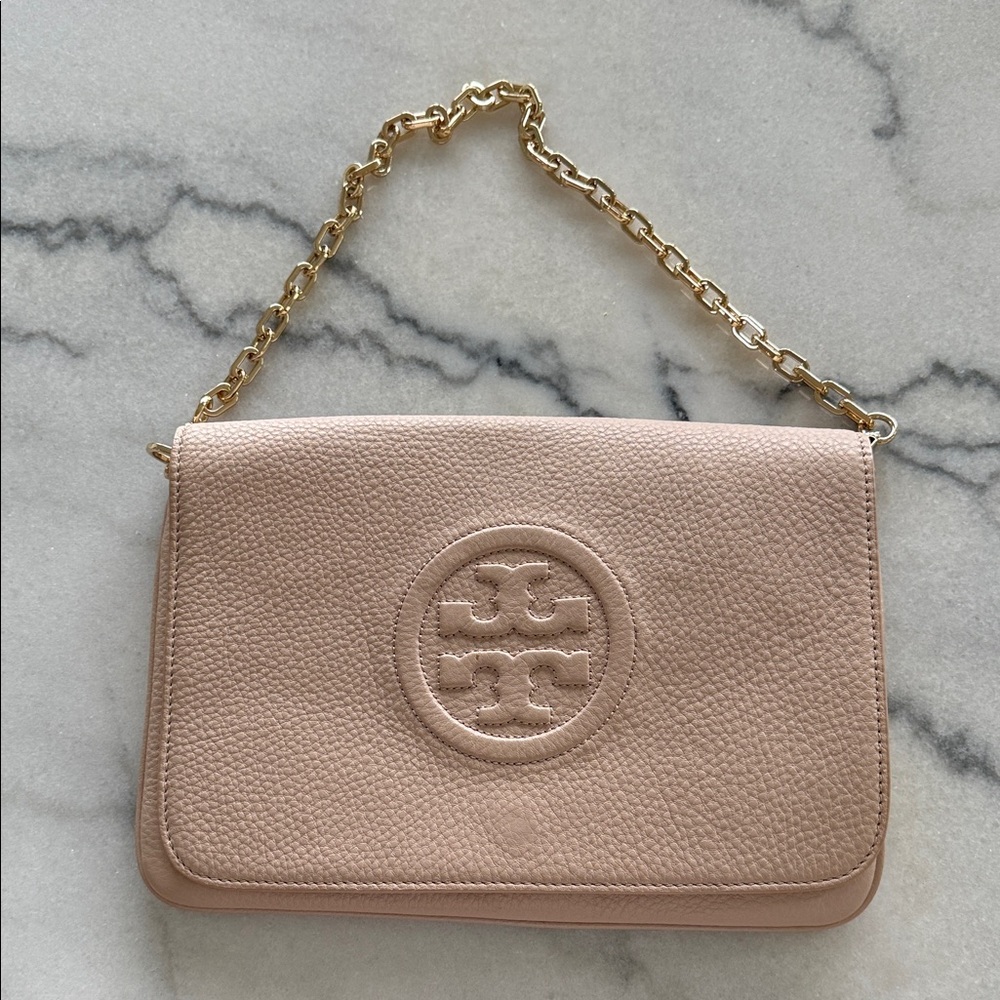 Tory Burch Blush Leather Shoulder Bag with Gold Chain